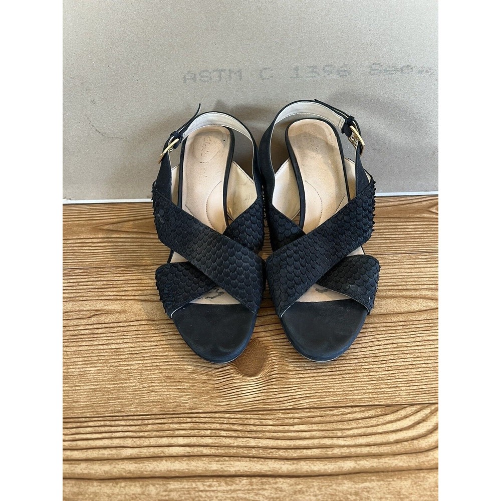 Clarks Heels Womens 9M Dalia Lotus Casual Cross Strap Slingback Black Leather